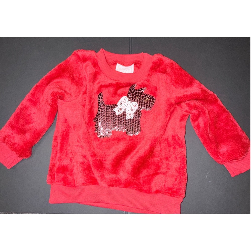 Just Lizzy Red Fluffy Scottie Dog Sequin Sweatshirt Toddler Girls 18M NWOT
